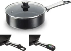Poêle à Frire Tefal Assisteo En Aluminium De Haute Qualité Avec Couvercle - 24 Cm | Comprend Un Module Intelligent Numérique