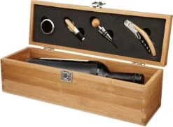 Boîte à Vin En Bambou - Boîte à Vin Avec Tire-bouchon, Bouchon, Anneau à Vin Et Bec Verseur - Wijn & Co