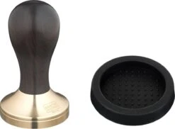 Expresso écarlate | Tamper "Classic Deluxe" Pour Barista; Avec Poignée Ergonomique En Bois Précieux Et Base Précise En Laiton. Ebony Black + Log Board 53 Mm