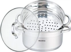 Cuiseur Vapeur - Cuiseur Riz Et Légumes 3 Pièces - Ø 24 Cm - 5L - Acier Inoxydable Avec Couvercle En Verre - FIRENZE