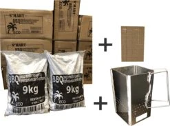 Briquettes De Noix De Coco 2x9kg S'MART + Allume-feu Gratuits + Allume-feu Pliable, Emballage Avantageux, S'MART, Briquettes De Coco, Briquettes De Noix De Coco Avec Allume-feu Gratuits Et Allume-feu Pliant