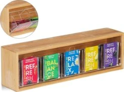 Boîte à Thé Relaxdays 5 Compartiments - Coffre à Thé - Support Pour Sachets De Thé - Bambou - Pour Env.10 Sachets De Thé -Cuisine Fournitures Magasin 1200x889