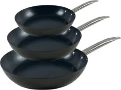 Ensemble De Poêles à Induction Jazz 3 Pièces En Acier Au Carbone Noir - Revêtement Antiadhésif Pré-assaisonné
