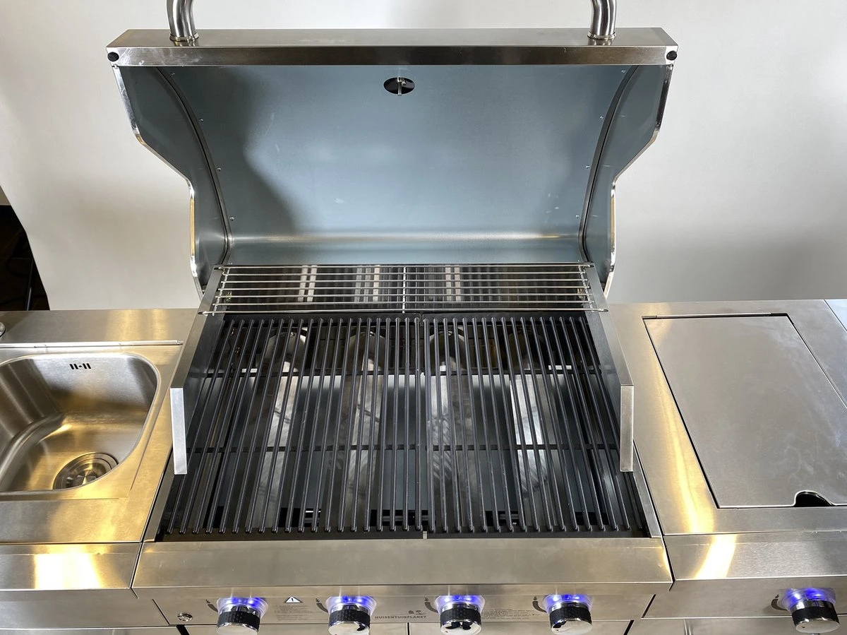 Paralux Barbecue à Gaz Cuisine D'Extérieur - 4 Brûleurs - Incl. Brûleur Latéral - Évier + Robinet - Grille En Fonte - Eclairage LED 2 Paralux Barbecue à Gaz Cuisine D'Extérieur - 4 Brûleurs - Incl. Brûleur Latéral - Évier + Robinet - Grille En Fonte - Eclairage LED – Image 2