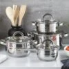 Altom Design Remo Set De Casseroles 8 Pièces Avec Cocotte - Casserole - Inox - 8 Pièces - Ø 14/16/18/22 Cm - Convient à Tous Feux - Argent