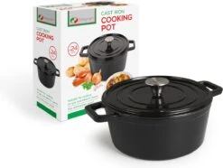 Magnani Cocotte En Fonte - Poêle à Mijoter Ronde - Marmite Émaillée - Avec Couvercle Et Anses - Zwart - Antiadhésif - ⌀ 24 X 10,5 Cm