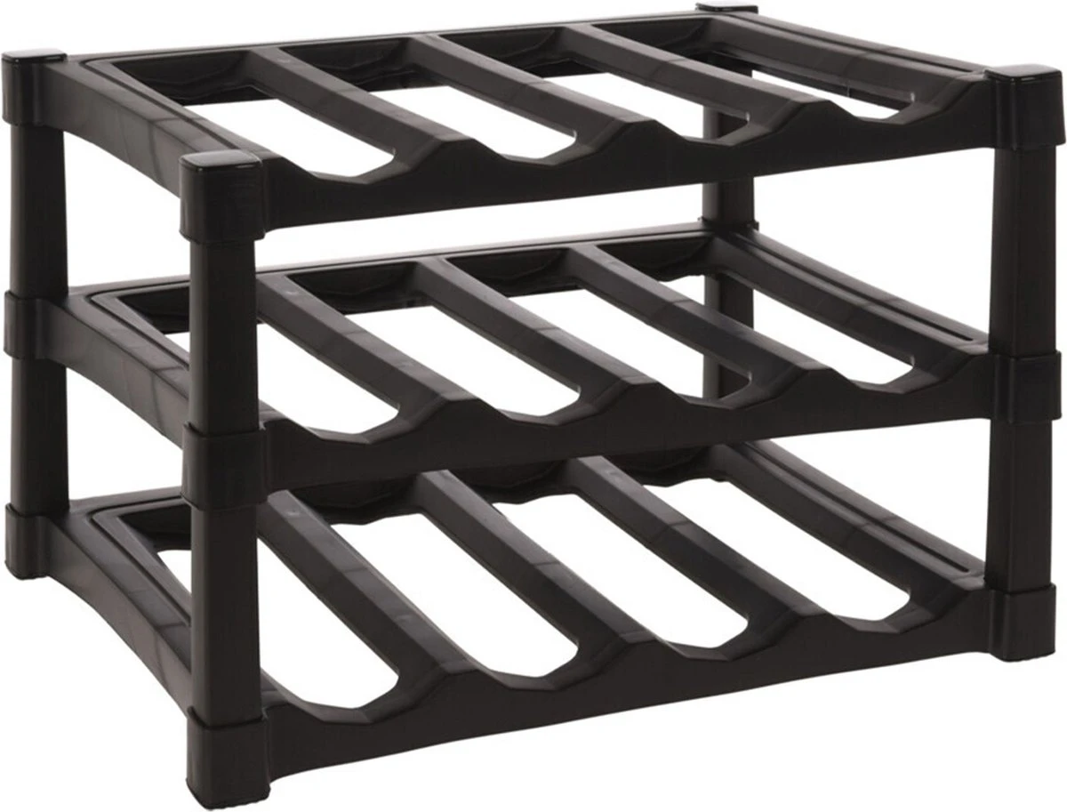 Excellent Houseware Casier à Vin/porte-bouteilles - Zwart - Plastique - 39 X 30 X 25 Cm Pour 12x Bouteilles 1 Excellent Houseware Casier à Vin/porte-bouteilles - Zwart - Plastique - 39 X 30 X 25 Cm Pour 12x Bouteilles