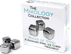 Mixologie - Glaçons En Acier Inoxydable Rocks Of Steel - Pierres à Whisky Carrées - Réutilisables