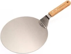 Krumble Pizzascoop - Rond En Acier Inoxydable - Pour Barbecue Ou Four - Pizzaspatch - Poignée En Bois - ø25,5cm De Diamètre