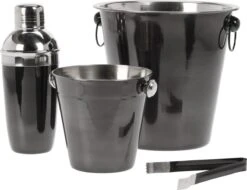 Excellent Houseware Bar Set, Cocktail Set - 4 Pièces - Shaker à Cocktail, Refroidisseur à Vin, Seau à Glace, Pince à Glace - Zwart - Acier Inoxydable -Cuisine Fournitures Magasin 1200x921 3