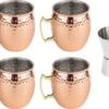 4x Tasses à Cocktail/verres à Cocktail Moscow Mule 500 Ml - Avec Gobelet Doseur En Acier Inoxydable / Taille De Barre 2-en-1 15/30 Ml