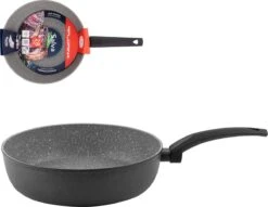 Poêle à Frire Florina Salva Avec Rebord Haut Et Revêtement Antiadhésif 3 Couches 28 X 7 Cm Noir / Gris - Technologie Coussin D'air - Poignée Froide Au Toucher Soft
