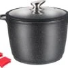 Royal Swiss Deep Induction Soup Pot 28cm - Ensemble De Casseroles Avec Revêtement Antiadhésif Et Couvercle En Verres - Zwart
