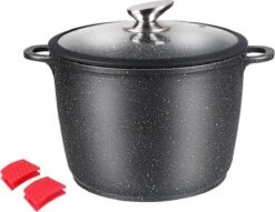 Royal Swiss Deep Induction Soup Pot 28cm - Ensemble De Casseroles Avec Revêtement Antiadhésif Et Couvercle En Verres - Zwart