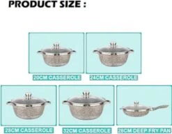 Lot De 5 Poêles En Granit Antiadhésives Avec Couvercles En Verre, Très Belles Et Pratiques Et Adaptées à Tous Les Appareils De Cuisson Modernes Il Peut être Utilisé Sur Tous Les Appareils De Cuisine Modernes