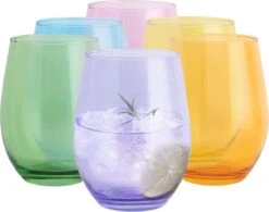 Verres à Eau Colorés Verres Colorés | 580ml | Set De 6 Gobelets Verres à Boire Highball Ensemble De Verres Grande Tasse En Verre | Lavable Au Lave-vaisselle | Collection Phoebe Rainbow