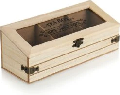 COM-FOUR® Boîte De Rangement Pour Sachets De Thé Rustique - Boîte à Thé De Style Campagnard Avec 3 Compartiments Et Fenêtre De Visualisation - Boîte à Thé - Stockage De Thé - Boîte à Sachets De Thé (3 Compartiments)