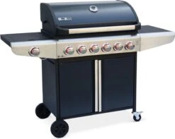 Barbecue à Gaz Bazin 6 Anthracite 6 Brûleurs 1 Brûleur Latéral Avec Panneaux Latéraux Et Thermomètre - Raccordement Gaz G1 2 F15-21 Inclus.
