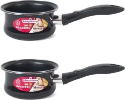 Set De 2x Casserole / Casserole Revêtement Antiadhésif Noir 12 Cm - 1 Litre - Pour Sauce Et Sauce - Casseroles