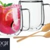 Kookpro Altom Andrea - Set De 2 Verres Luxe Double Paroi 300ML + Cuillères - Verres à Café - Verres à Thee - Verres à Café Double Paroi - Glas Borosilicate