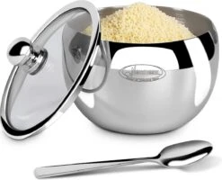 Sucrier Avec Couvercle Transparent (pour Une Meilleure Reconnaissance) Et Cuillère à Sucre Pour La Maison Et La Cuisine En Forme De Tambour Grand Format, 440 Ml (15,4 OZ Ou 1,83 Tasse)