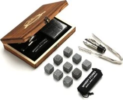 Set Cadeau Whisky Stone - 9 Pierres De Refroidissement En Granit - Avec Pince à Glaçons - Pochette De Congélation - Bec Verseur Et Bouchon