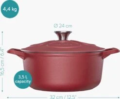 Cocotte En Fonte Navaris Avec Couvercle - Faitout - Poêle émaillée - Convient Pour La Cuisson à Induction, Gaz Et Vitrocéramique - Rouge Mat -Cuisine Fournitures Magasin 1200x985 1
