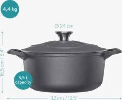 Cocotte En Fonte Navaris Avec Couvercle - Faitout - Poêle émaillée - Convient Pour La Cuisson à Induction, Gaz Et Vitrocéramique - Noir Mat 11 Cocotte En Fonte Navaris Avec Couvercle - Faitout - Poêle émaillée - Convient Pour La Cuisson à Induction, Gaz Et Vitrocéramique - Noir Mat -Cuisine Fournitures Magasin 1200x986 3