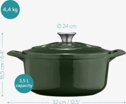 Cocotte En Fonte Navaris Avec Couvercle - Navaris émaillée - Convient à La Cuisson Induction, Gaz Et Vitrocéramique - Vert -Cuisine Fournitures Magasin 1200x987 2