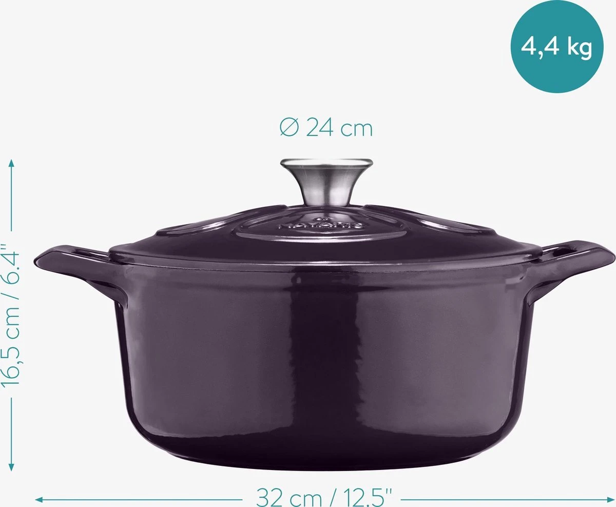 Cocotte En Fonte Navaris Avec Couvercle - Navaris émaillée - Convient à La Cuisson Induction, Gaz Et Céramique - Violet 2 Cocotte En Fonte Navaris Avec Couvercle - Navaris émaillée - Convient à La Cuisson Induction, Gaz Et Céramique - Violet – Image 2