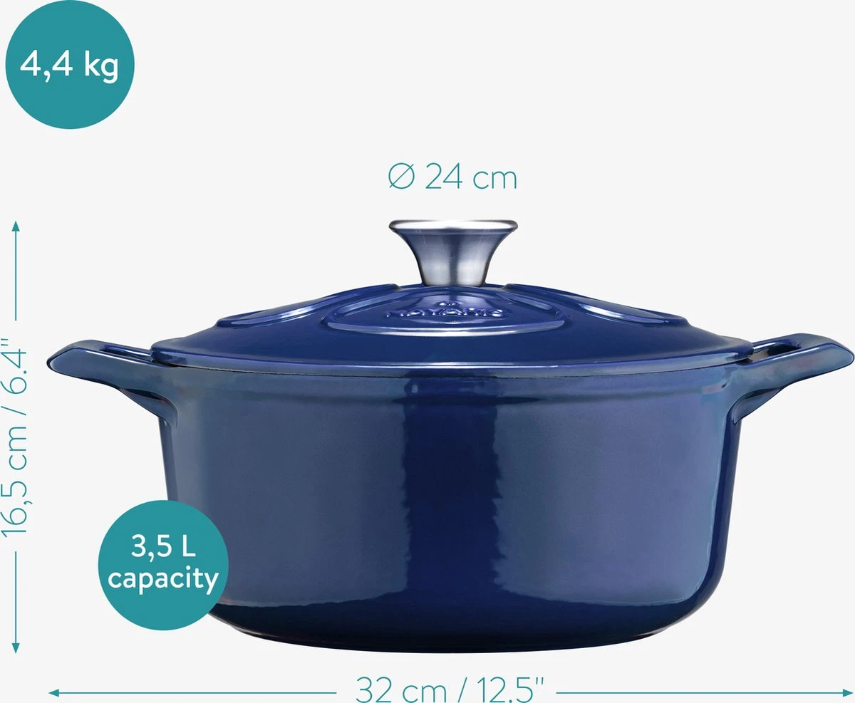 Cocotte En Fonte Navaris Avec Couvercle - Navaris émaillée - Convient à La Cuisson Induction, Gaz Et Céramique - Bleu Foncé 3 Cocotte En Fonte Navaris Avec Couvercle - Navaris émaillée - Convient à La Cuisson Induction, Gaz Et Céramique - Bleu Foncé – Image 3
