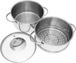 Set De 3 Pièces De Casseroles à Vapeur De Luxe - Cuiseur Vapeur En Acier Inoxydable Brillant 18/10 - Kassel ALICE 20 X 10 Cm / 3,2 L - CHROME -Cuisine Fournitures Magasin 1200x988 1