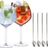 Alpina Set De 4x Verres à Cocktail Gin Tonic Avec 4x Pailles Cuillères Réutilisables En Acier Inoxydable - 730 Ml - Boire Des Cocktails - Cocktails