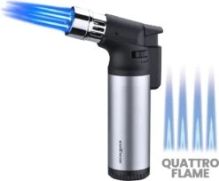 Torch Silver Match Quattro - Argent - 4 Flammes - Briquet - Rechargeable - Feux D'artifice - Brûleur à Gaz