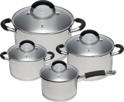 Ensemble De 4 Casseroles Sola Venice - Avec Couvercle En Verre - Poignées Froides Noires Et Fond Sandwich