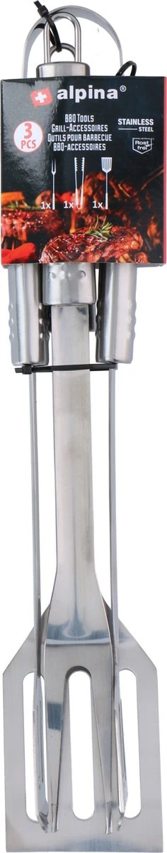 Alpina Ensemble D'ustensiles De Barbecue 3 Pièces 33 Cm En Acier Inoxydable - Avec Tablier De BBQ Noir King Of The Grill - Cadeau De La Vaderdag 3 Alpina Ensemble D'ustensiles De Barbecue 3 Pièces 33 Cm En Acier Inoxydable - Avec Tablier De BBQ Noir King Of The Grill - Cadeau De La Vaderdag – Image 3
