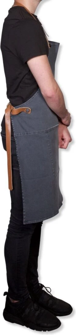 Dutchdeluxes - Tablier De Barbecue En Toile Avec Sangles En Cuir - Gris / Vert -Cuisine Fournitures Magasin 275x1200