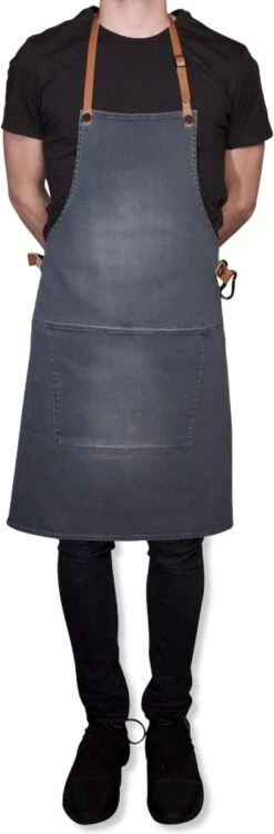 Dutchdeluxes - Tablier De Barbecue En Toile Avec Sangles En Cuir - Gris / Vert -Cuisine Fournitures Magasin 395x1200 2