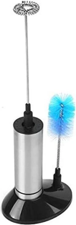 TDR - Mousseur à Lait électrique - Acier Inoxydable - Fonctionne Sur Batterie - Avec Brosse De Nettoyage