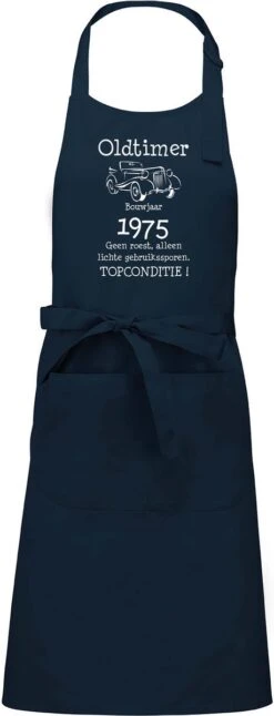 KARIBAN Tablier Cadeau - Tablier Texte - Tablier De Cuisine Avec Votre Naam - Tablier BBQ - Anniversaire - Fête Des Pères - Oldtimer 1975 - Bleu Bavy