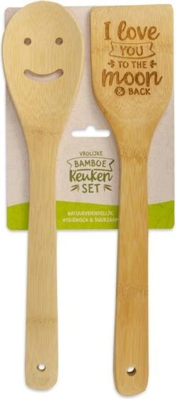 Set De Cuisine En Bambou Avec Texte Je T'aime Jusqu'à La Lune Et Retour