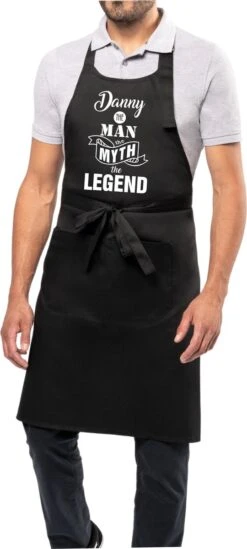 KARIBAN Cadeau Prénom - L'homme Le Mythe La Legend - Tablier De Cuisine - Tablier BBQ - Anniversaire - Fête Des Pères - Avec Le Naam : Danny