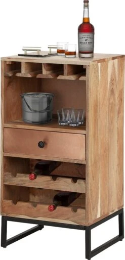 Cave à Vin Avec Porte-verres Et Tiroir 45x90x40 Cm Bois Tropical Design WOMO