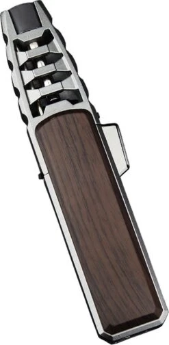 Briquet Super Turbo Jetflame - Brûleur à Gaz - Torch De Feu D'artifice - Brander à Crème Brûlée - BBQ Et Allume-cigare - Coupe-vent - Bois De Noyer Avec Boîtier En Métal Gris -Cuisine Fournitures Magasin 588x1200