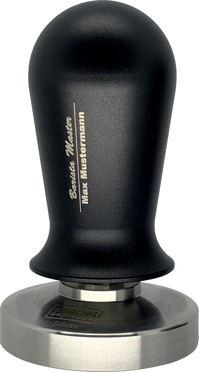 Expresso écarlate | Pilon Calibré "Perfetto" Pour Barista - Avec Gravure Laser Du Nom Personnel Dans La Poignée. Noir 58,5 Mm 1 Expresso écarlate | Pilon Calibré "Perfetto" Pour Barista - Avec Gravure Laser Du Nom Personnel Dans La Poignée. Noir 58,5 Mm