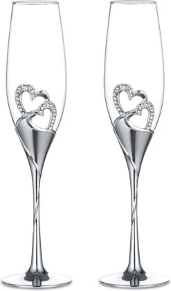 1 Ensemble (2 Pièces) Verres à Vin Créatifs De Haute Qualité Avec Base émail Coloré Cristal Diamant Incrusté En Forme De Coeur Amour Couple Mariage Ensemble De 2 Verres à Champagne Romantique Cadeau Décoration De La Maison