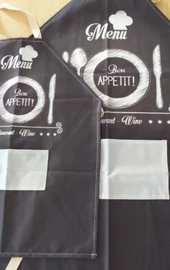 2 Tabliers De Cuisine - Bon Appetit - Noir - Adulte Et Enfant - Coffret Cadeau