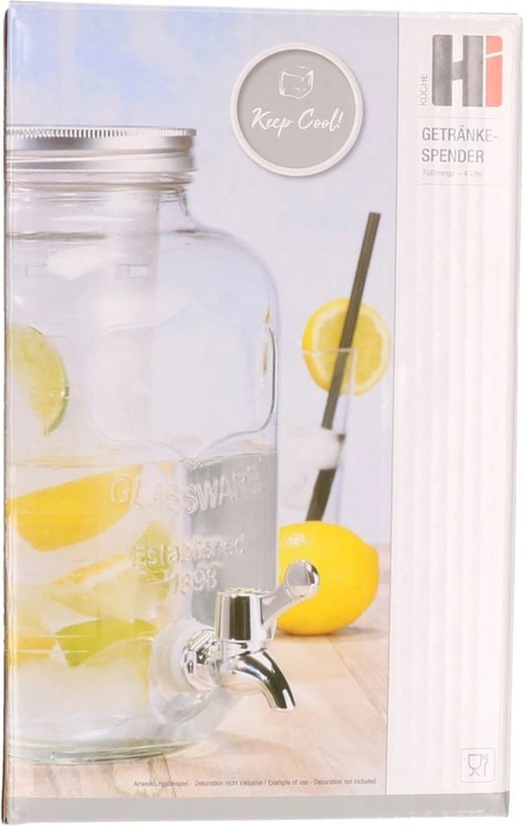 Haushalt 13084 - Distributeur De Boissons - Avec Robinet - Verre - 4 Litres 2 Haushalt 13084 - Distributeur De Boissons - Avec Robinet - Verre - 4 Litres – Image 2