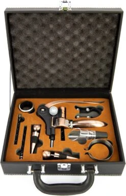 MD- Goods ® Tire-bouchon + Accessoires Vin Coffret Cadeau - Set Tire-bouchon - Décapsuleur - Bec Verseur - Tire-bouchon - Embout Cadeau - Cuir - Zwart