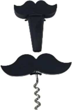 Service à Vin Moustache - Zwart / Argent - Plastique - Sommelier - Bouchon De Vin - Ouvreur - Liège - Coffret Cadeau - Coffret Cadeau - Coffret Cadeau - Vaderdag